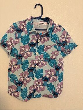 Disney Boys Blue & Purple Stitch Hawaiian Button-Down Shirt